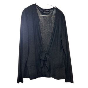 Allegra K Metallic Cardigan, Tie-Closure Sparkly Black Ruffled Light Sweater, XL